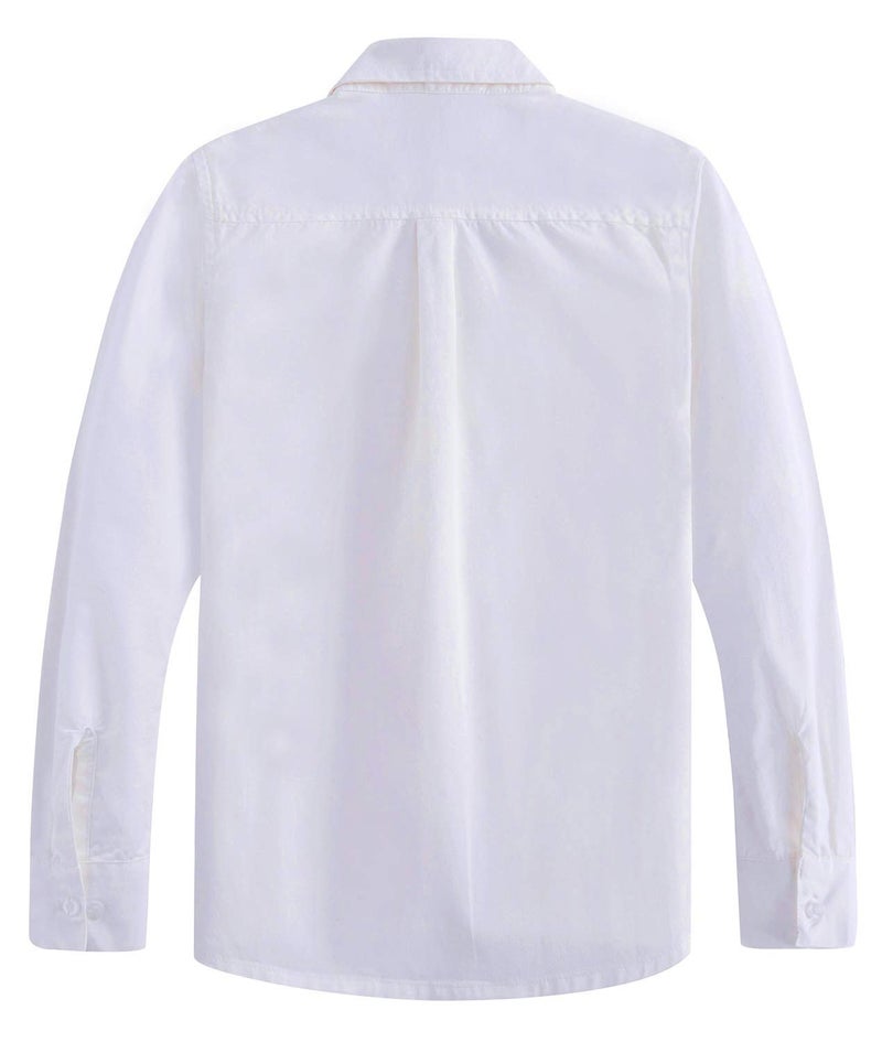 Spring&Gege Boys' Long Sleeve Woven Dress Shirt Formal School Uniform Button Down Shirt with Chest Pocket, White, 5-6 Years - Image 2